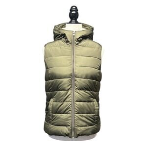 Hollister Green Puffer Vest Hooded‎ Quilted Full Zip Womens Size Large NWT